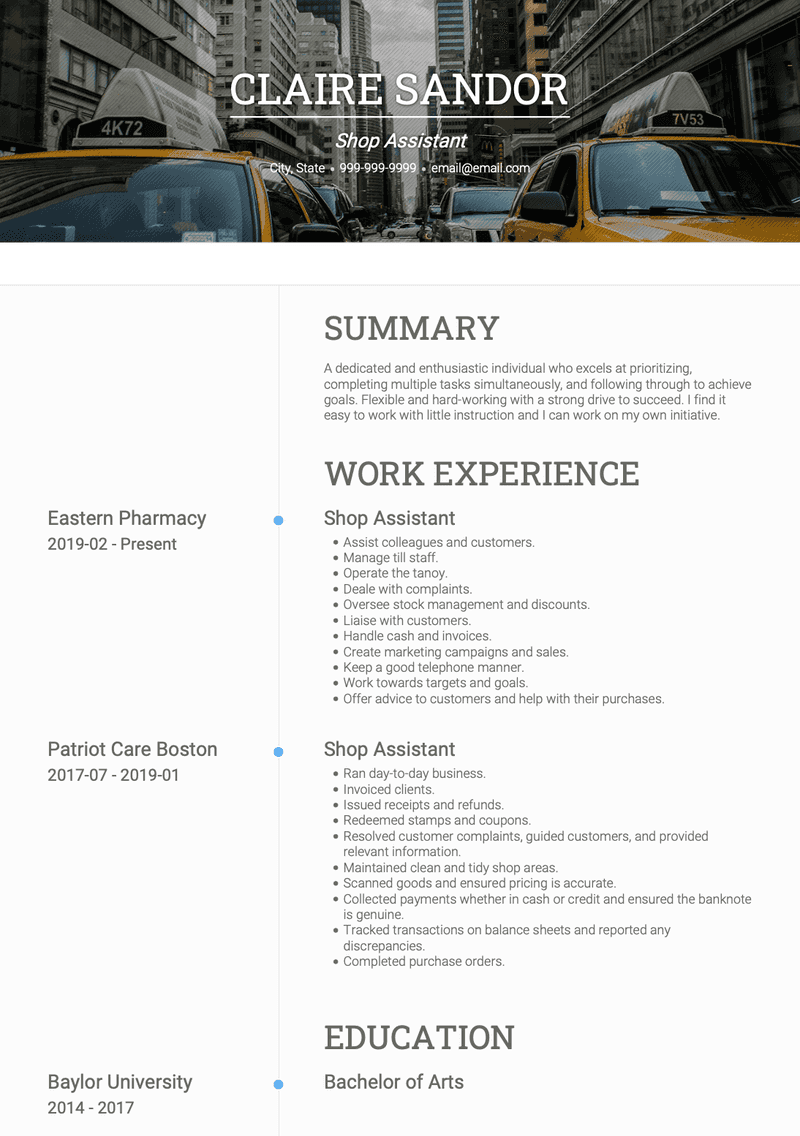 Shop Assistant CV Example and Template