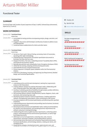 Functional Tester Resume Sample and Template