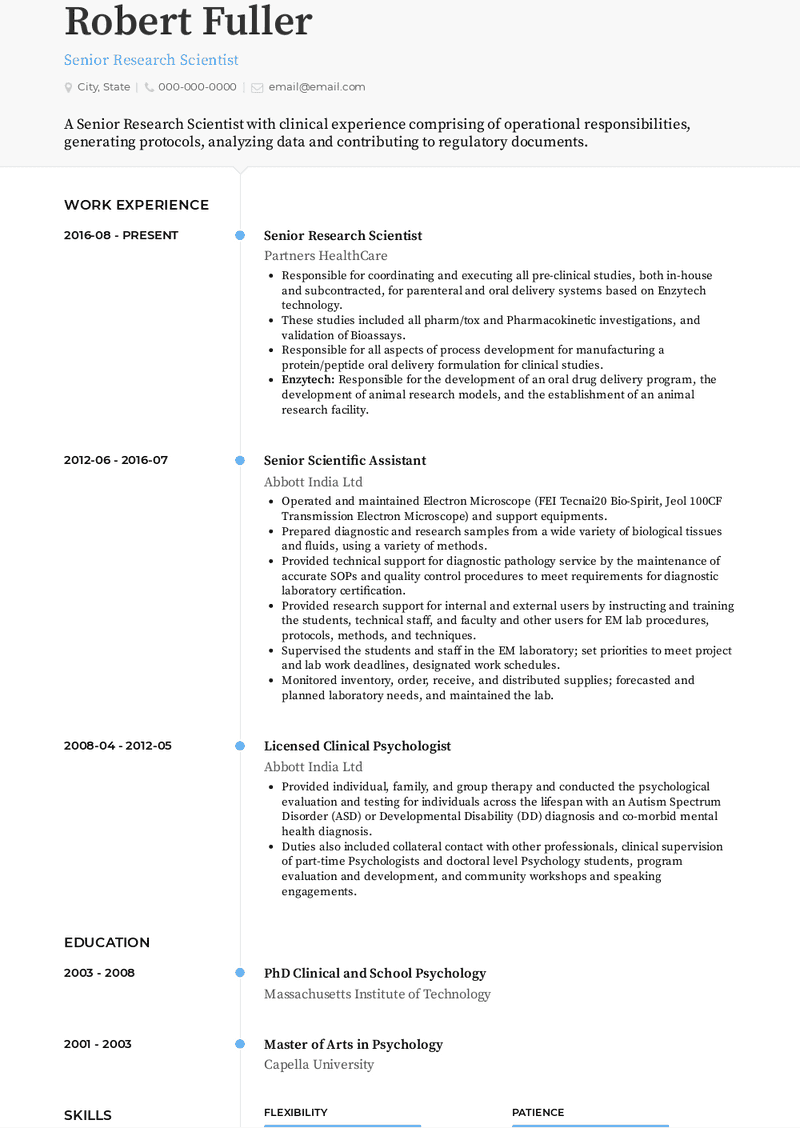 Senior Research Scientist Resume Sample and Template