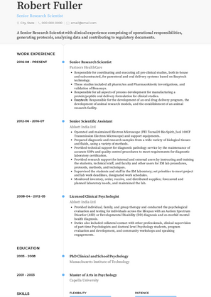 Senior Research Scientist Resume Sample and Template