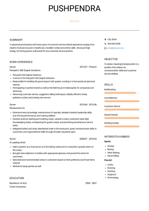 Server Resume Sample and Template