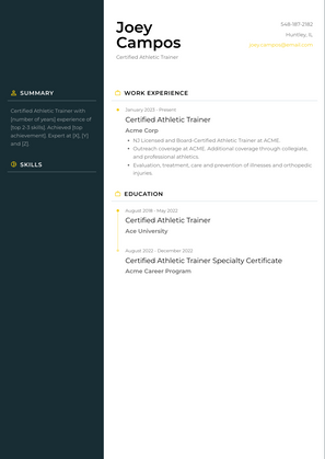 Certified Athletic Trainer Resume Sample and Template