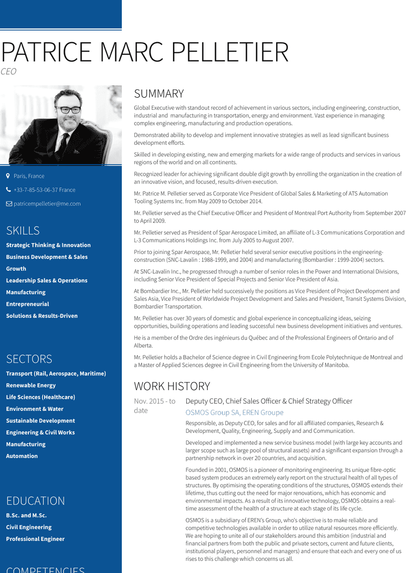 President & Founder Resume Sample and Template