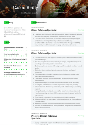 Client Relations Specialist Resume Sample and Template