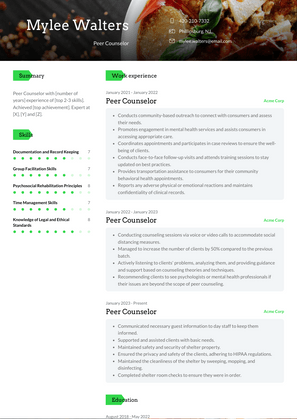 Peer Counselor Resume Sample and Template