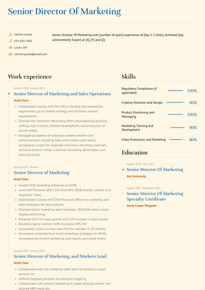 Senior Director Of Marketing Resume Sample and Template