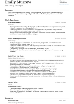 Marketing Strategist Resume Sample and Template