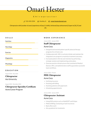 Chiropractor Resume Sample and Template