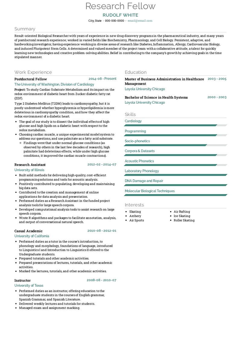 Research Fellow Resume Samples And Templates Visualcv