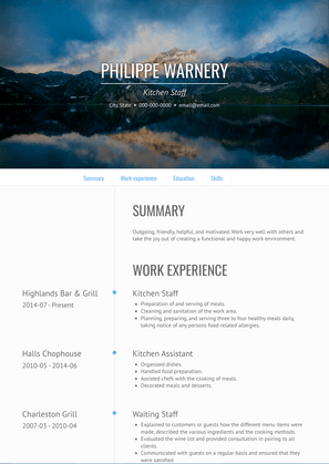 Kitchen Staff Resume Sample and Template