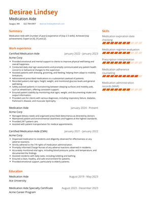 Medication Aide Resume Sample and Template