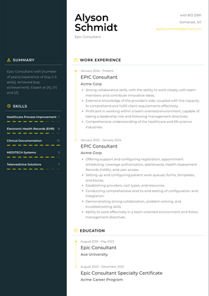 Epic Consultant Resume Sample and Template