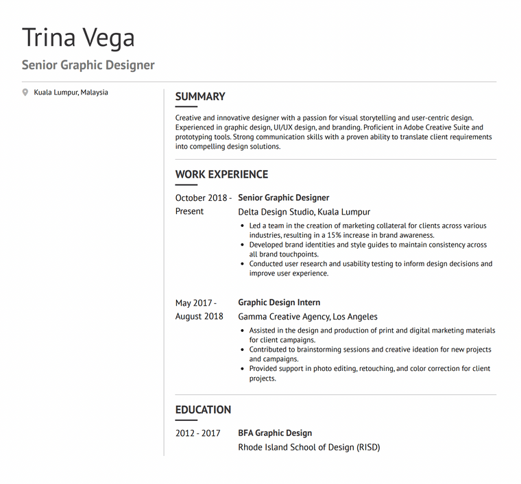 Malaysia Resume Example - Design