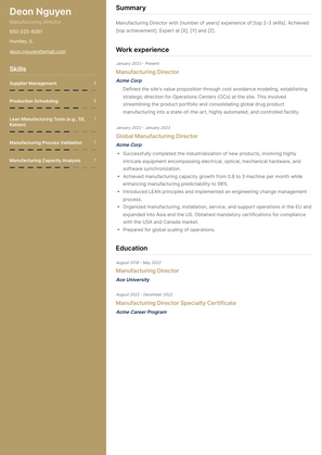 Manufacturing Director Resume Sample and Template