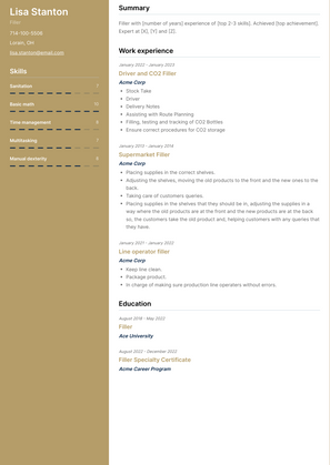 Filler Resume Sample and Template