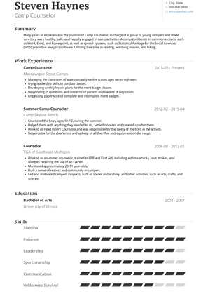 Camp Counselor Resume Sample and Template