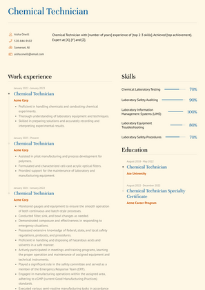 Chemical Technician Resume Sample and Template