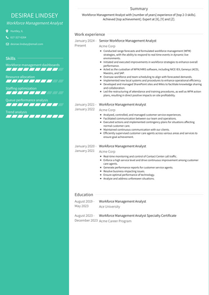 Workforce Management Analyst Resume Sample and Template
