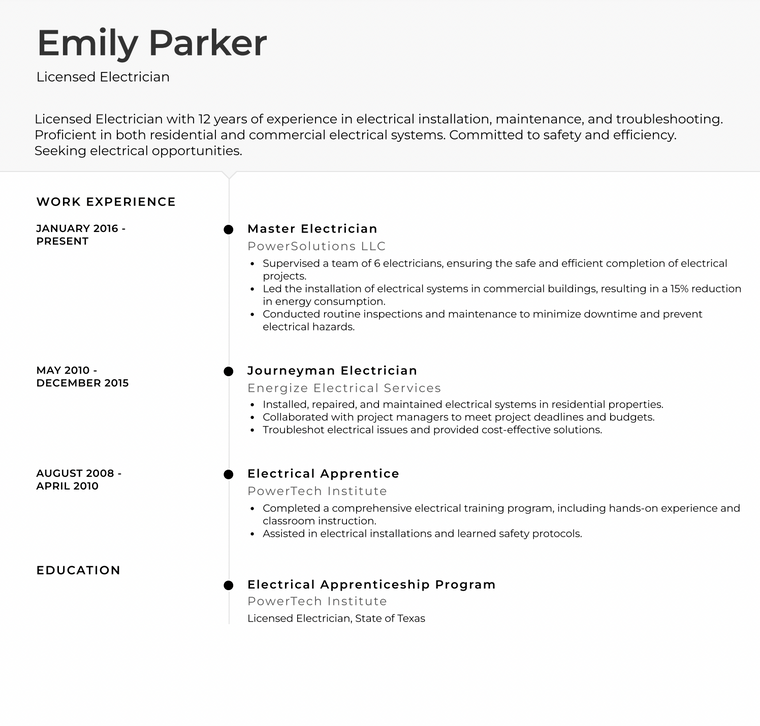 Black and White Resume Template for a Traditional Job