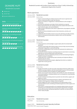 Residential Counselor Resume Sample and Template