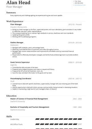 Floor Manager Resume Sample and Template