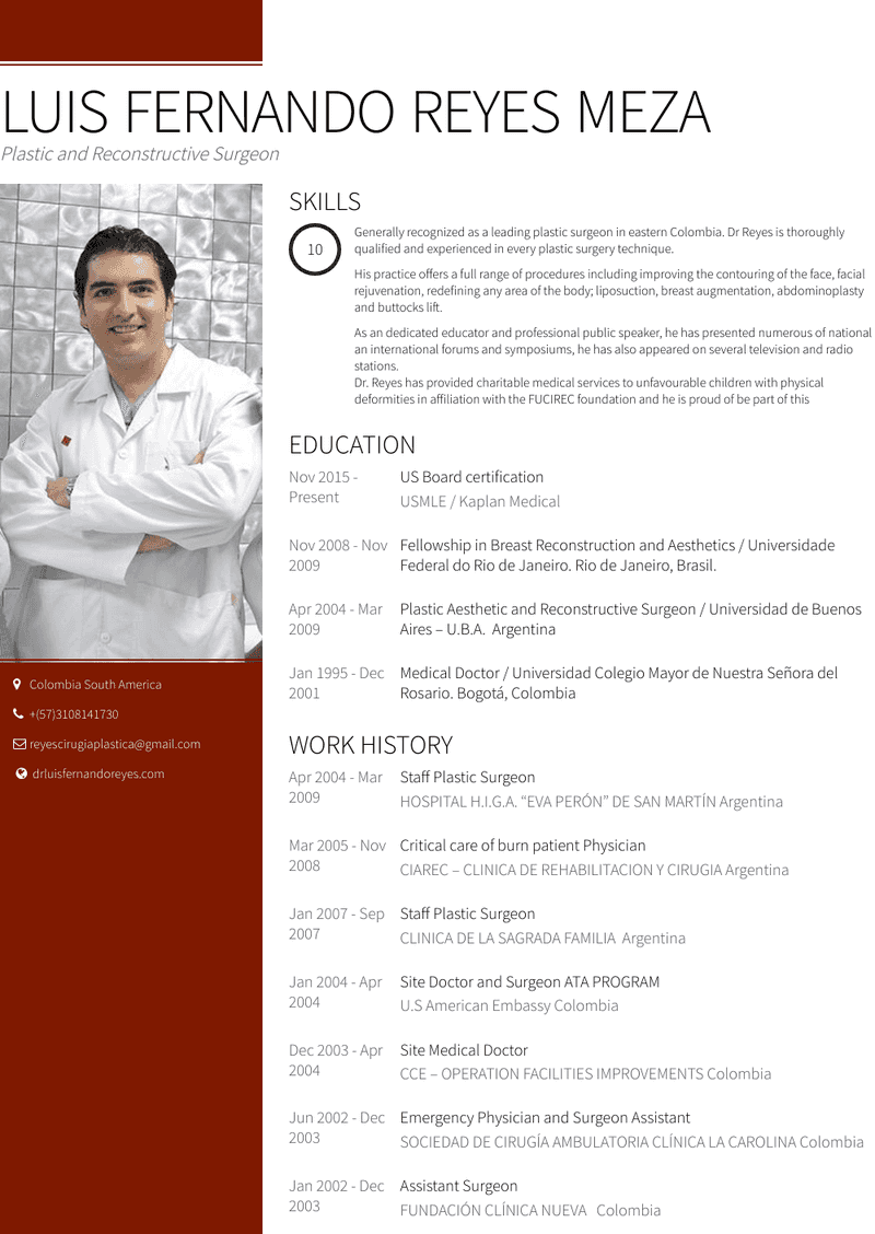 Staff Plastic Surgeon Resume Sample and Template