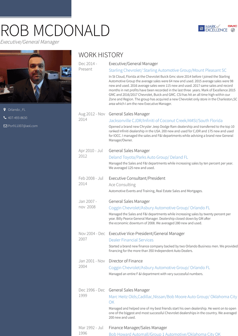 General Sales Manager Resume Sample and Template