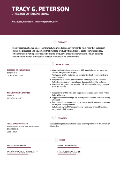 resume for an internal promotion - senior role example
