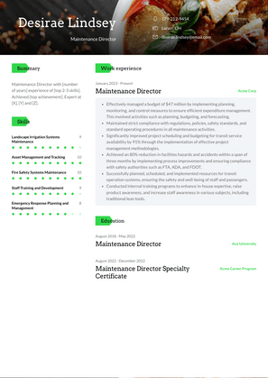 Maintenance Director Resume Sample and Template