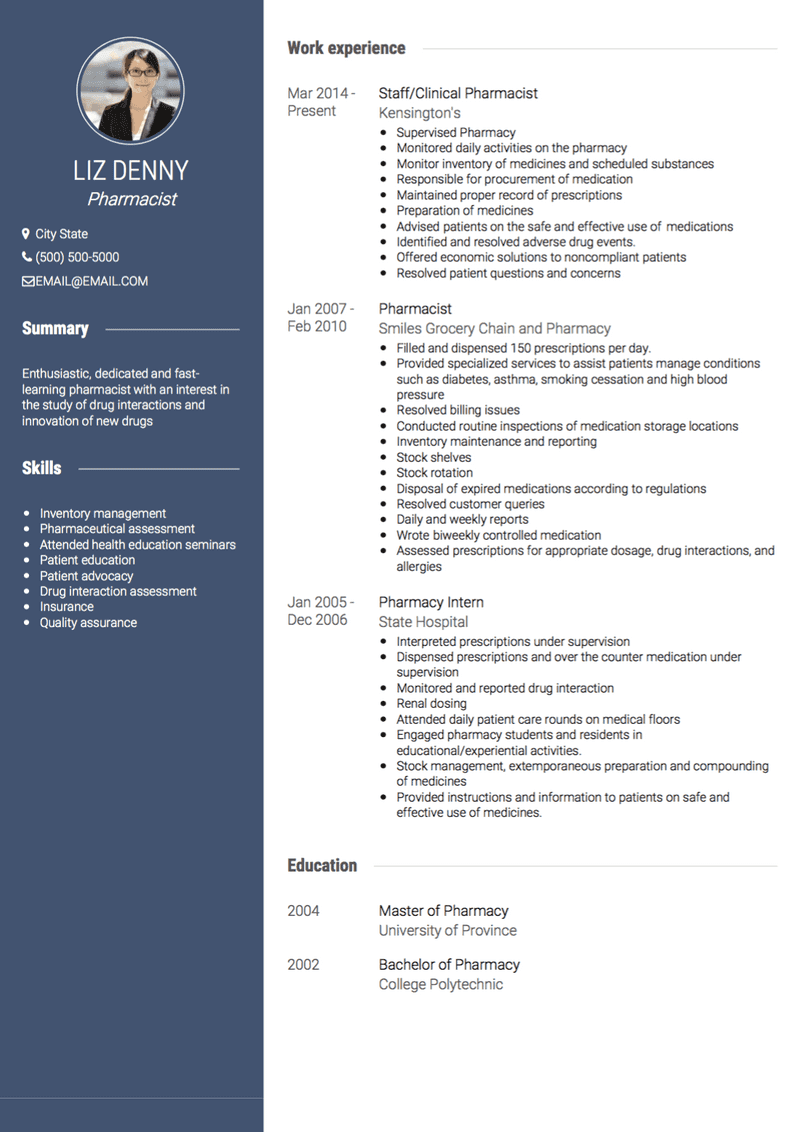 Pharmacist CV Example and Template