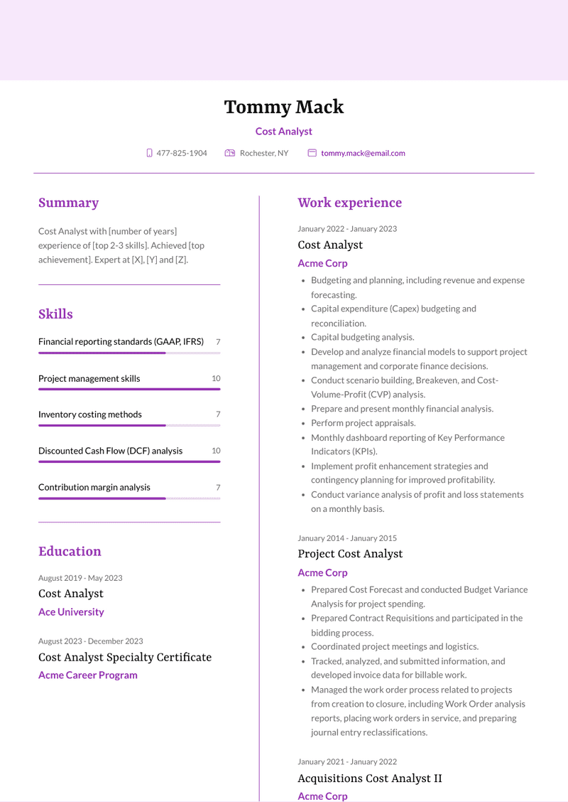 Cost Analyst Resume Sample and Template