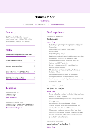 Cost Analyst Resume Sample and Template