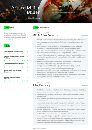 School Secretary Resume Sample and Template