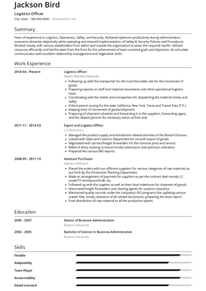 Logistics Officer Resume Sample and Template