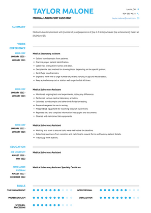 Medical Laboratory Assistant Resume Sample and Template