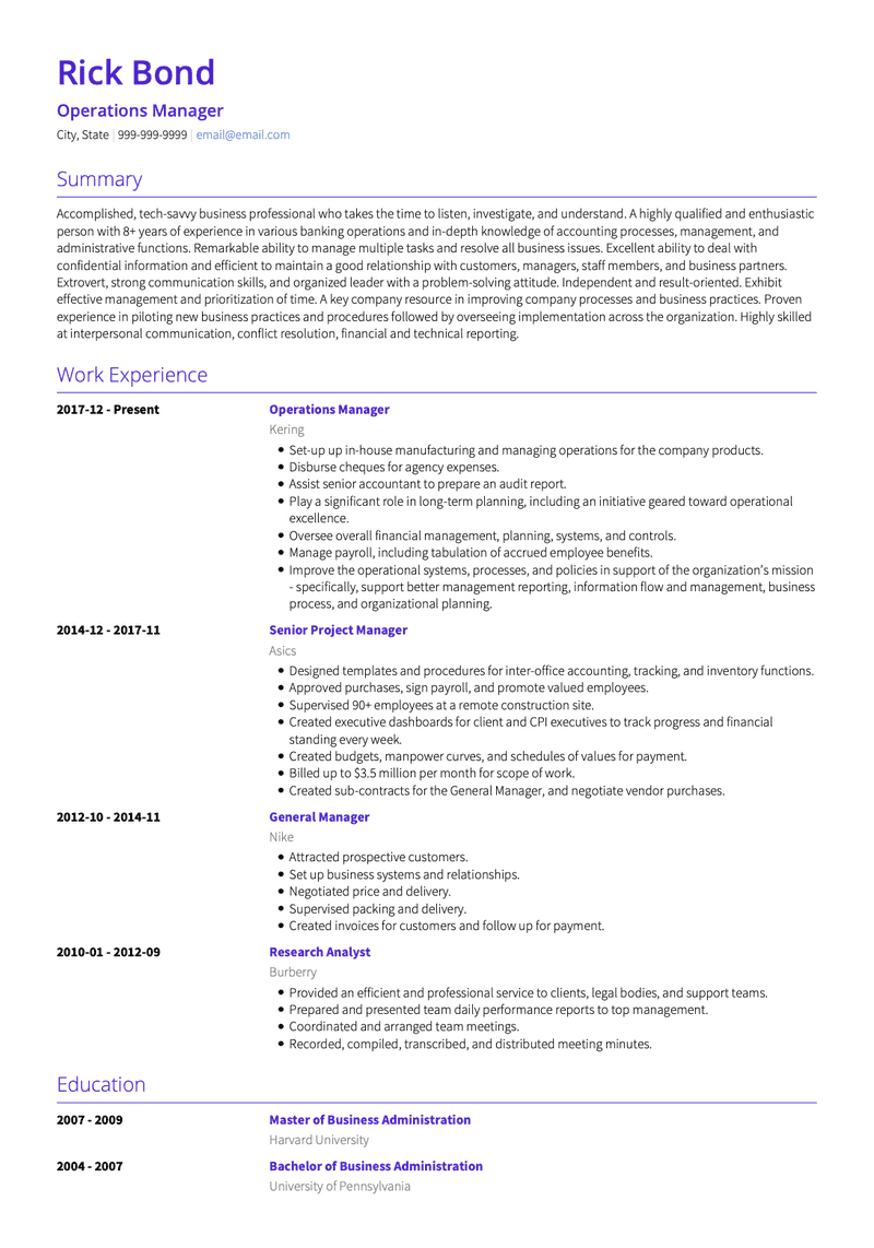 Operations Manager CV Example and Template