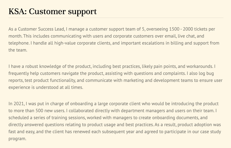 KSA Resume Example: Customer Support