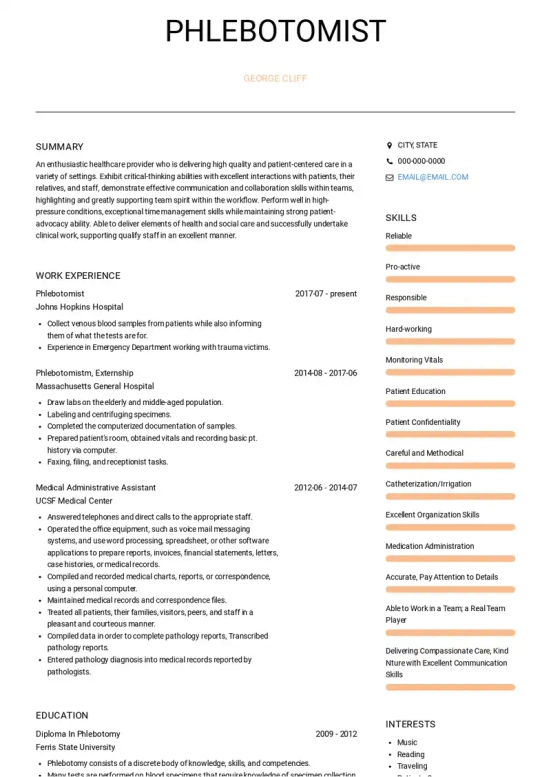 Phlebotomist Resume Examples