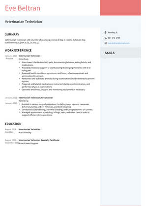 Veterinarian Technician Resume Sample and Template