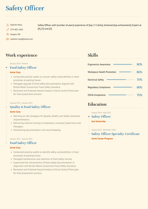 Safety Officer Resume Sample and Template