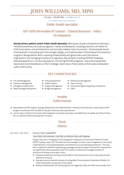 Public Health Specialist Resume Sample and Template