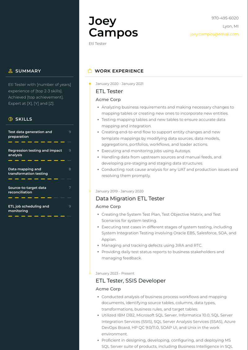 Etl Tester Resume Sample and Template