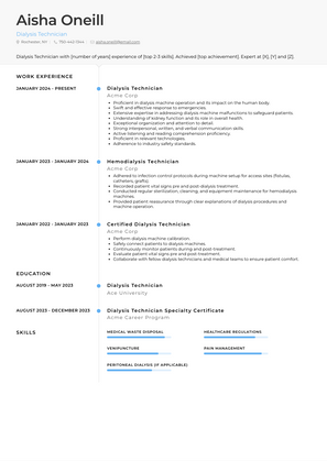 Dialysis Technician Resume Sample and Template