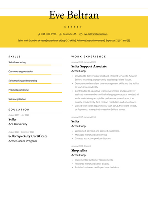 Seller Resume Sample and Template