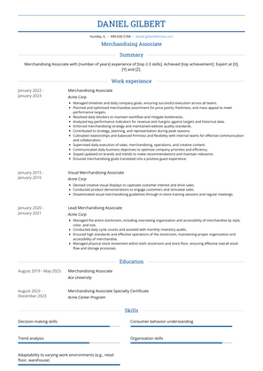 Merchandising Associate Resume Sample and Template