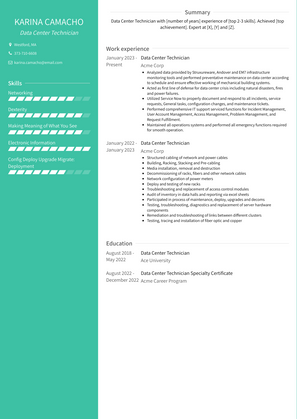 Data Center Technician Resume Sample and Template