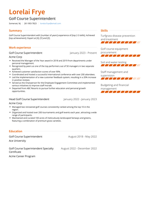 Golf Course Superintendent Resume Sample and Template