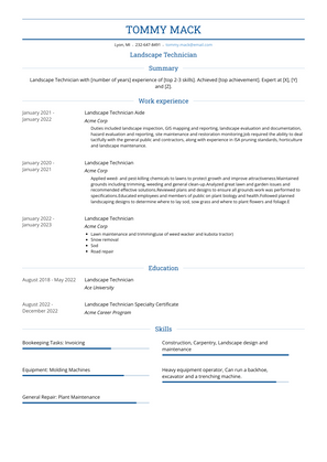 Landscape Technician Resume Sample and Template