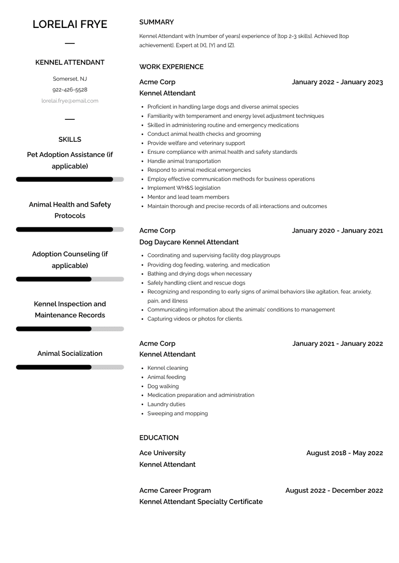 Kennel Attendant Resume Sample and Template