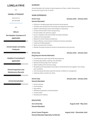 Kennel Attendant Resume Sample and Template